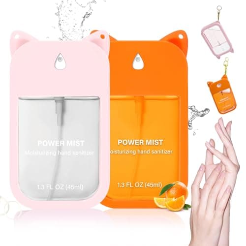 2pcs Hand Sanitizer Spray For Woman, Power Mist Hand Sanitiser Mini For Travel Protective Case with 2 Bonus Cat Ears (Tasteless Citrus)