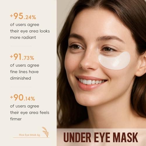 Rice Under Eye Cream & Gel Eye Mask Set – Lightweight Roll-On Rice Eye Cream + Under Eye Gel Patches for Dark Circles, Puffiness & Fine Lines – Gentle Eye Mask Skincare for Sensitive Skin 4Pcs — view 5