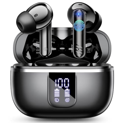 Wireless Earbuds, Bluetooth 5.4 Headphones with 4 Noise Cancelling Mic, 46H In-Ear Buds with 3D Bass Stereo, Small Ears, LED Display, Calls Sports Workout, IPX7 Earphones for Android iOS. Black