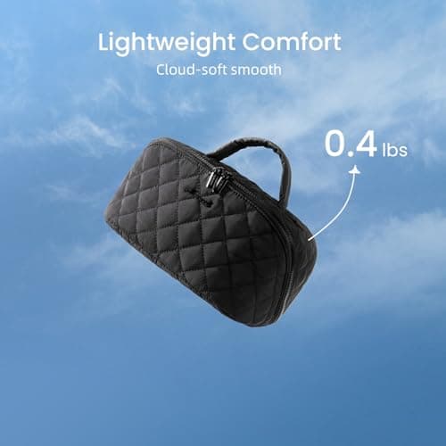 LOVEVOOK Travel Makeup Bag, Flat Lay Make Up Pouch Womens, Large 2Pcs Set Cosmetic Organiser with Compartments, Waterproof Puffer Toiletry Bag with Handle & Divider, Black — view 4