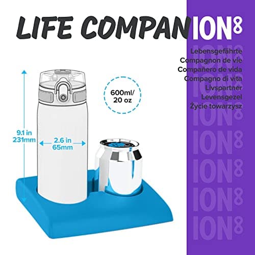 Ion8 Lightweight Steel Water Bottle, 600ml/20oz, Non-Insulated, Leak Proof, Easy to Open, Secure Lock, Dishwasher Safe, Flip Cover, Fits Cup Holders, Carry Handle, Metal Water Bottle, Metallic Purple — view 5