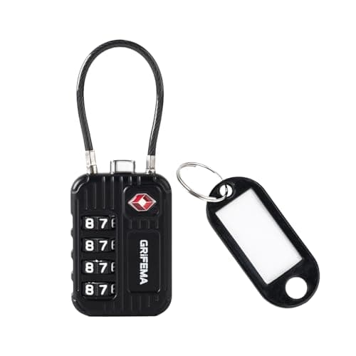 GRIFEMA GA1008 TSA Approved 4-Digit Combination Luggage Lock, Secure Travel Lock with Steel Cable for Suitcases, Backpacks, Gym Lockers - Black