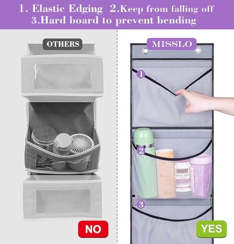 MISSLO 2 Pack Over the Door Storage Hanging Organiser with 5 Mesh Pockets Organizer for Bedroom, Bathroom, Closet, Wardrobe, Grey — view 5