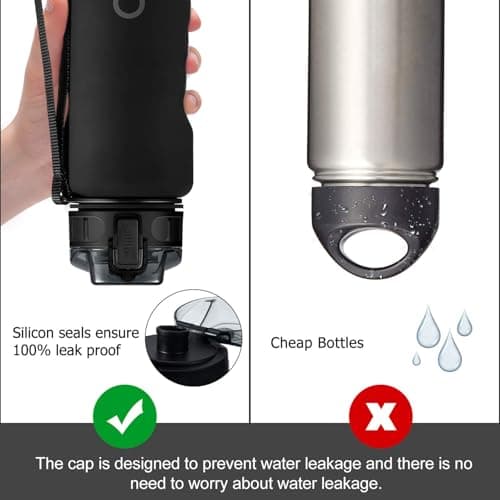 ADORIC Sports Water Bottle 1L, BPA Free Tritan Leak Proof Gym Bottle, Black — view 3