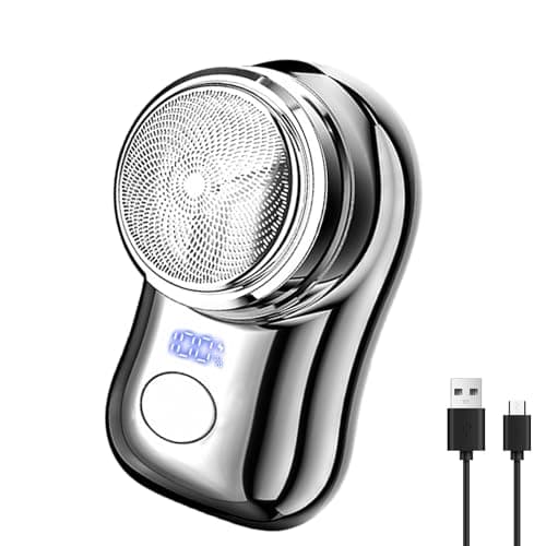 Portable USB Electric Razor for Men, USB Mini Electric Shaver, Pocket Size Electric Shave, LED Digital Display Small Electric Face Beard Shaver for Home Car Travel, Men Best Gift (Silver)