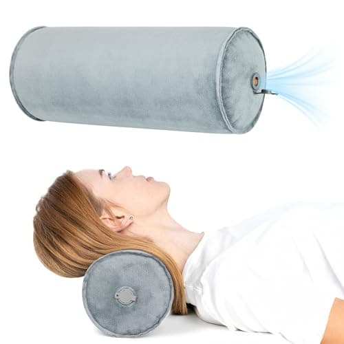 ONTYZZ Neck Roll Pillow Inflatable Neck Support Cushion Grey Sleeping Round Bolster Pad for Travel Car Plane Sofa Home Office Decor Cushion 12.5 * 30CM