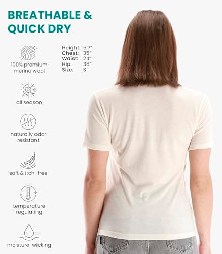 Merino.tech Merino Wool T Shirt Women - 100% Merino Wool Base Layer Womens Short Sleeve Tee + Merino Wool Hiking (Large, Creamy White) — view 2