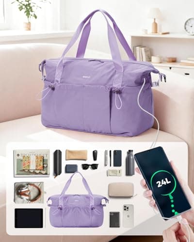 ECOHUB for Ryanair Cabin Bags 40x30x20, 24L Underseat Hand Luggage Bag, Recycled Lightweight Carry On Bag with Charge Hole, Water-Resistant Overnight Hospital Weekend Bag for Women, Lavender — view 5