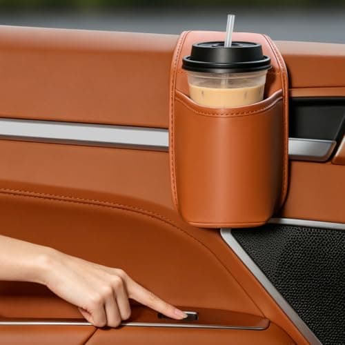 Leather Auto Door Storage Pocket Car Door Organizer Cup Holder (Orange) — view 4