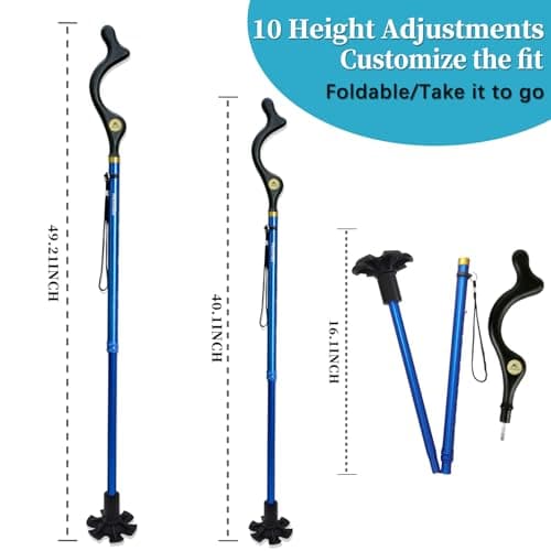 Walking Sticks Foldable for Men & Women Seniors for Balance,Self Standing Folding Cane,Height Adjustable Anti-Slip Lightweight Alloy Walking Stick Collapsable for Travel Mobility Aid (blue) — view 4
