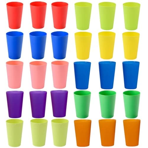 30 Pack Reusable Plastic Cups, 260 ml Plastic Drinking Cups, 10 Colours