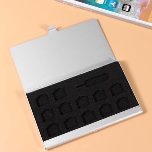 Laroal SIM Card Storage Box SD Card Holder Travel Case with 12 Slots for SIM and Memory Cards Silver Aluminum with Ejector Pin for Easy Card Organization — view 5