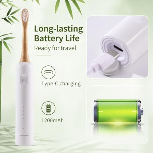 AURVONES Ultrasonic Oscillating Electric Toothbrush with Bamboo Heads — view 6