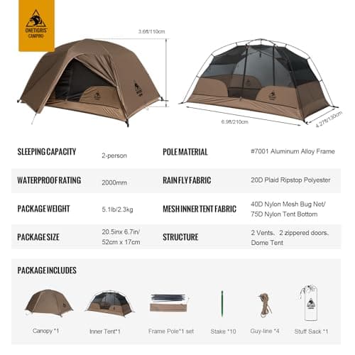 OneTigris COSMITTO 2 Person Backpacking Tent Shelter- Free Standing Lightweight Waterproof 3 Season Camping Tent for Outdoor Hiking Mountaineering — view 3