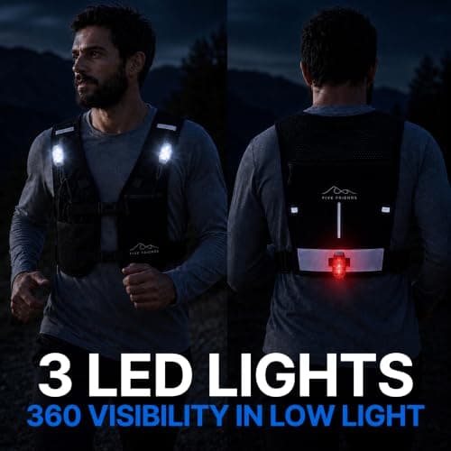 Running Vest with 2 Water Bottles & 3 LED Lights – Lightweight Reflective Hydration Vest with 6 Pockets – Adjustable Running Backpack for Men & Women, Ideal for Marathon & Night Trainings — view 2
