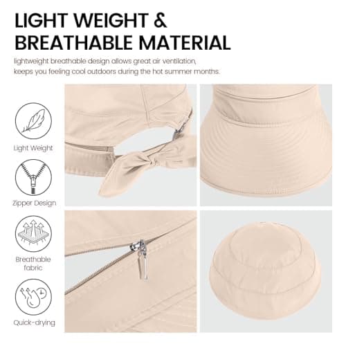 Cocila Packable Sun Hats for Women UK, 2 in 1 Foldable Ladies Sun Hat,Wide Brim UV Sun Protection Summer Beach Hat for Travel & Outdoor Beige — view 2