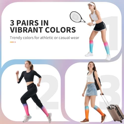 CAMBIVO 3 Pairs Compression Socks for Women and Men, 15-20 mmHg Graduated Flight Socks, Stylish Colors, Travel & Work Compression Stockings for Running, Nurses, Pregnancy, Everyday Relief — view 6