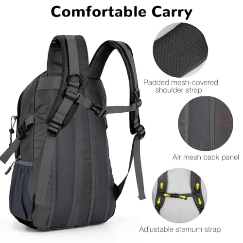 Outplea 25L Hiking Backpack for Men Women, Lightweight Outdoor Rucksack for Trekking Climbing Sports, Casual Daypack for Travel School Work, Black — view 3