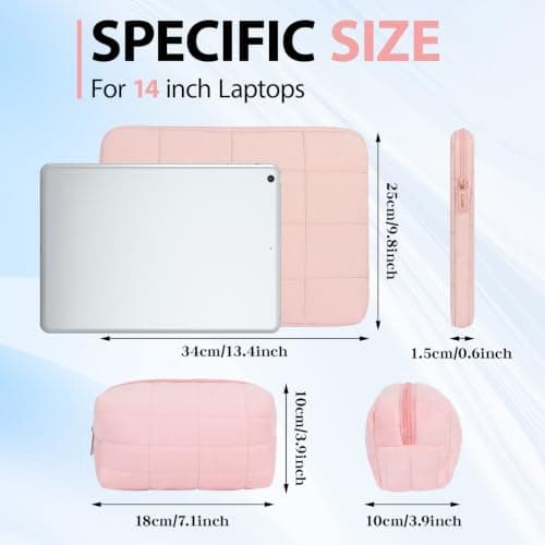 Hittriu Laptop Sleeve Case 14 inch with Velvet Storage Bag, 14 inch Laptop Sleeve Case with Velvet Lining Shock-absorbing Fabric Compatible with 14-inch MacBook All Models (Pink) — view 2