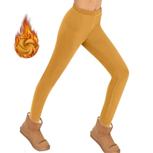 AMDOLE Fleece Lined Leggings Women High Waisted Thermal Leggings Winter Warm Sport Gym Tights Yoga Pants for Ladies Outdoor Travel Hiking Camping Skiing B-Yellow M — view 3