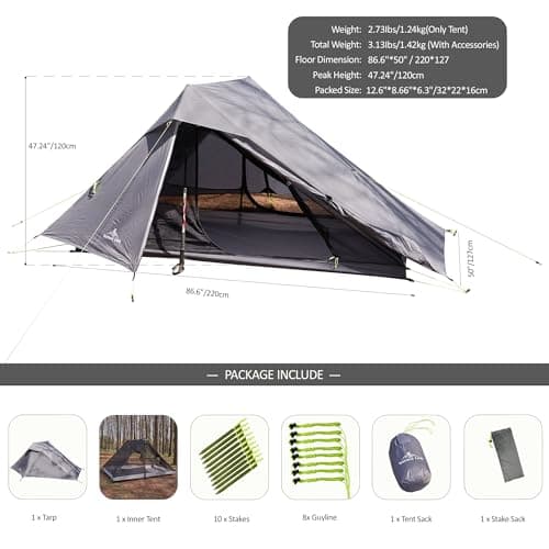 Nature Link Altair Two Ultralight Backpacking Tent, Waterproof Sil Nylon, Double Wall, 2 Person Trekking Pole Tent, 3 Season, Compact, Ultralight Shelter for Backpacking, Camping, Thru Hiking — view 2