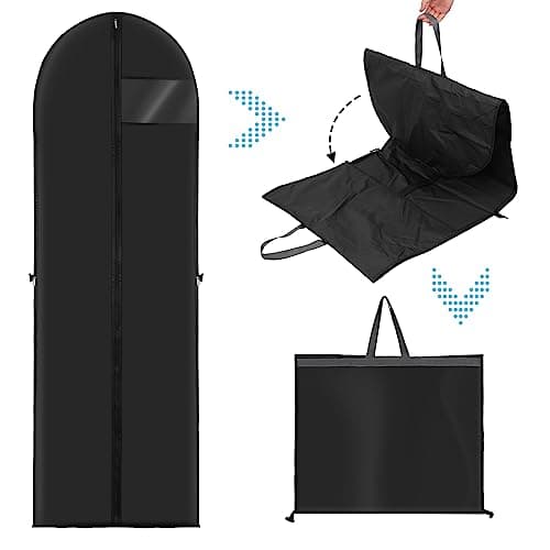 3 Pack Long Dress Covers Garment Storage Bags, 180cmx60cm Wedding Dress Covers for Storage and Travel, Full Length Foldable Washable Clothes Cover with Handles, for Gowns, Coats, Suit Carrier, Black — view 5