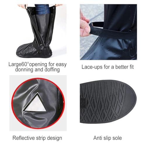 GUDECIUS Overshoes Waterproof Shoe Covers with Reflector PVC Non-Slip Shoe Covers Cycling Shoe Protector Covers for Outdoor Sports Hiking Climbing Camping Travel (2XL,Black) — view 4