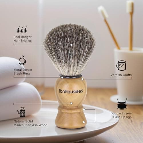 Shaving Brush Kit For Men, 4 In 1 Shaving Brushes Set Includes Badger Hair Shaving Brush, Wood Bowl, Stainless Steel Shaving Stand and Goat Milk Shaving Soap — view 2