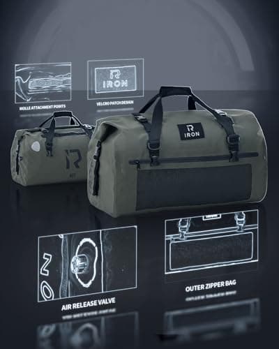 BORLENI Motorcycle Dry Bag Waterproof Luggage Roll Motorcycle Bag Saddle Bags Travel Bag Reflective Olive 60L — view 3