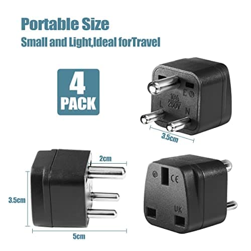 LUKELI 4 Pack UK to India Plug Adapter India Travel Adapter Maldives Plug Adapter for Indian (Black 4 Pack) — view 5