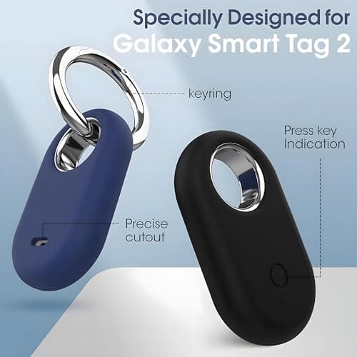 SmartTag2 Holder for Samsung Galaxy SmartTag 2 Case. Anti Lost Anti-Scratch Secure Keyring for Pet Collar Key Bag Luggage Travel. Silicone Protective Smart Tag 2 Keychain Cover (4 Pack, Black/Blue) — view 2