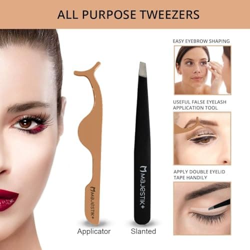 The Brow & Lash Rose Gold Set Eyelash & Eyebrow Tools Kit Includes Tweezers Lash Curler Spoolie Brush and Scissors Idol Gift for Women by Majestik+ — view 3