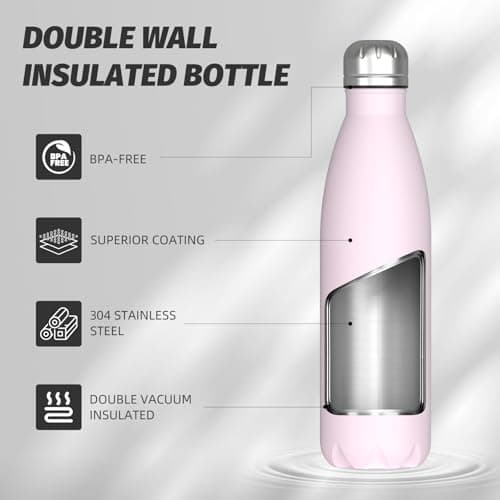 WATERSY Stainless Steel Insulated Water Bottle, Double Walled Metal Vacuum Flask Keep 24 Hrs Cold & 12 Hrs Hot Thermal Metal Sports Bottles 500ml BPA Free for Outdoor,Gym, School (Cherry Blossoms) — view 4