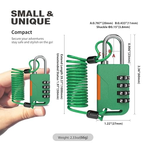 UP Security Combination Lock with Extendable Cable (91 cm) Cable Combination Lock Ski Lock Outdoor Luggage Snowboard Locker Gym Bike Motorcycle Helmet (Green) — view 2