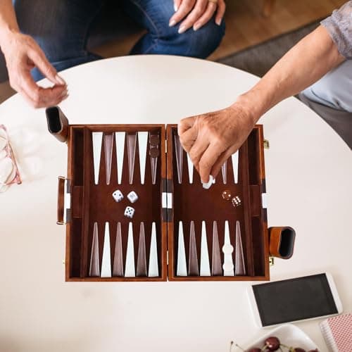 YZNlife Backgammon Set 2 players Classic Backgammon Board Game with Premium Leather Case, Portable and backgammon travel sets for Adults and Kids (18,Inch) — view 6
