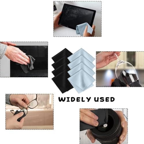 8-pack premium microfiber cleaning cloths — ultra-soft, streak-free, lint-free, suitable for glasses, screens, cameras, mobile phones, and televisions (black/light blue, 6 inches × 7 inches) — view 5