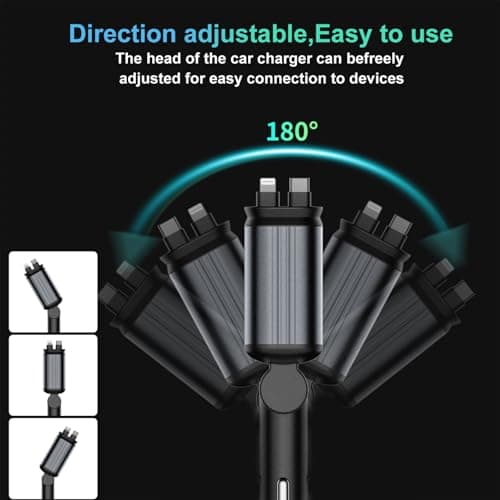 4 in 1 Car Charger Retractable 66W Fast USB C Car with Starry Sky Light 180° Adjustable Car Charger Compatible for iPhone 15/14/13/12 Galaxy S24/S23 Android Devices–Cars,SUVs,RVs,Trucks — view 6