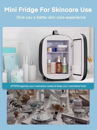 FOHERE Mini Fridge Portable, 5 Liter/6 Cans Small Fridge Cooler & Warmer, Quiet, DC/AC Power, Cmpact Mini Fridge for Bedrooms, Office, Skincare, Car, Travel, Black — view 3