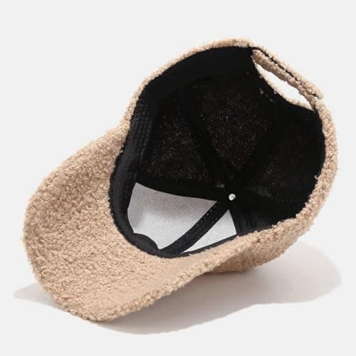 Avilego Winter Baseball Cap for Women Lamb Wool Solid Color Warm Baseball Cap for Outdoor Travel, Khaki, One Size — view 5