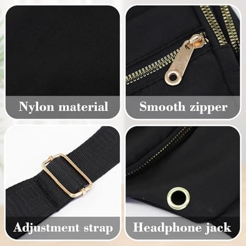 FuninCrea Anti Theft Crossbody Bags for Women Men, Nylon Small Sling Bag for Women Men with 4 Pocket, Cross Body Bag Chest Bags with Adjustable Strap and Headphone Hole (White) — view 5