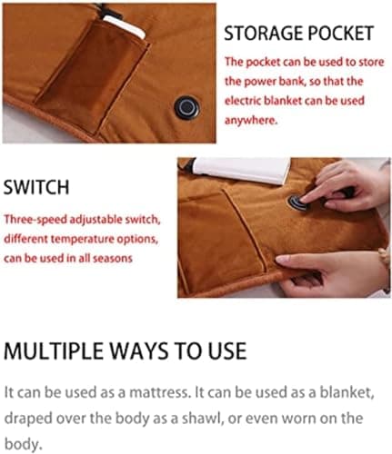 Electric Blanket Single, 75x120cm Heated Blanket USB Powered 5V Energy Efficient, 3 Temperature Setting, Soft Flannel, Electric Heated Blanket Throw for Sofa Chair, Machine Washable (Grey) — view 3