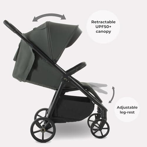 My Babiie MB170 Plus Pushchair – from Birth to 4 Years (22kg), 4-Wheel Suspension, Large Basket, XL Canopy, Foldable, Compact, Stroller with Footmuff, Cup Holder, Rain Cover – Green — view 4