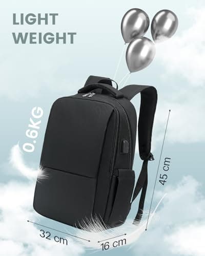 Laptop Backpack, Business Travel Backpack with Charging Port, Water Resistant Laptop Rucksack, Anti-Theft Backpack for Men Women, Fits 15.6-inch Laptop School Bag Black — view 3