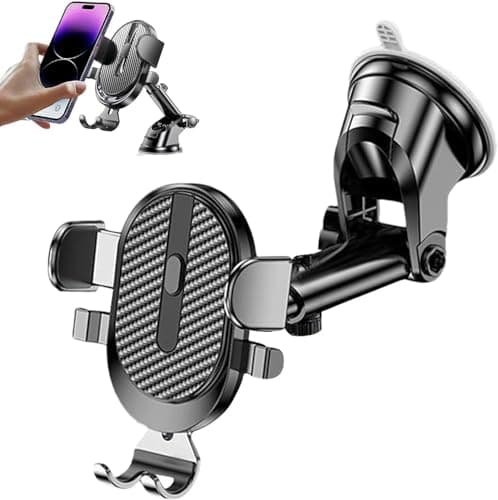 Car Phone Holder with Suction Cup Secure Mount with Adjustable Arm,2026 Upgraded Design 360° Rotation Phone Mount Cradle for Dashboard Windscreen One Touch Release for 4-7 Inch Smartphones