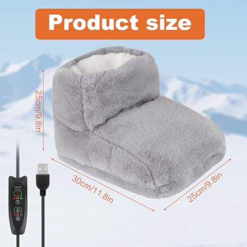 Heated Foot Warmer, Heated Feet Warmer, Plush Foot Heater with USB Automatic Constant Temperature, Heat Therapy Feet Warmer Boots for Women Men Winter Home Office Dormitory Keep Feet Warm, Grey — view 5