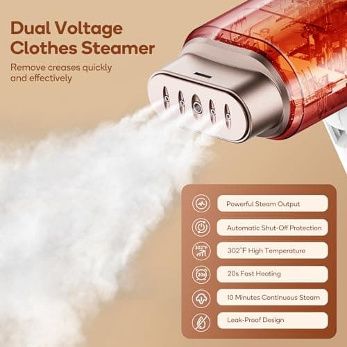 Newbealer Dual Voltage Travel Clothes Steamer, Gold — view 2