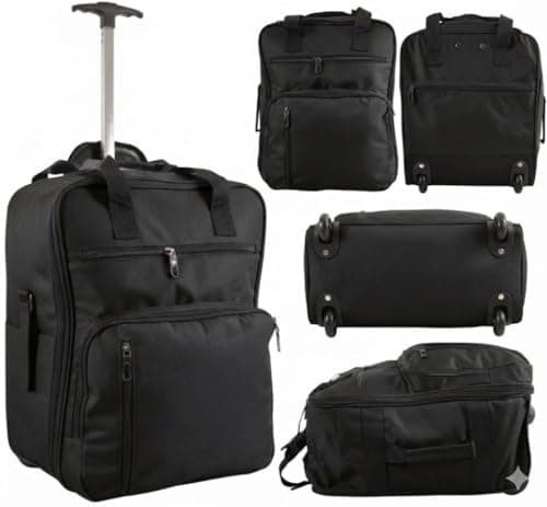 TR-E-002 EasyJet Cabin Bags 45x36x20cm Underseat Rucksack for Plane Hand Luggage Backpack Rolling Wheeled Travel Backpack with Adjustable Height Handle Black
