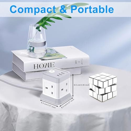 Extension Lead Cube with USB, BEVA 4 Way Power Strip with 3 USB Ports, Desktop Power Extension Socket with 1.5M Extension Cable Cords for Home Dorm Office Travel-WHITE — view 3