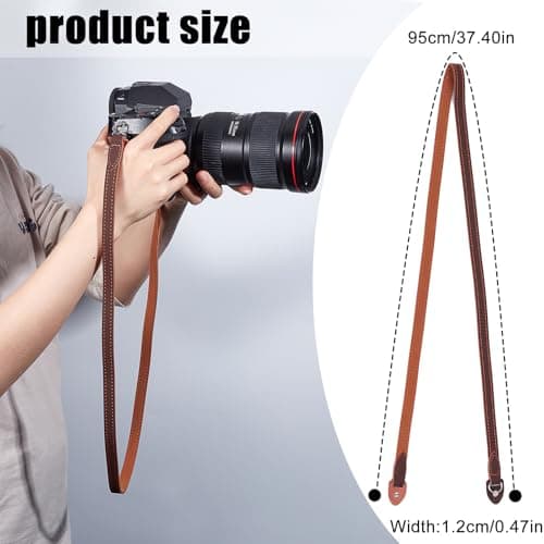 NICENEEDED Camera Shoulder Neck Strap, Brown Leather Camera Straps, Adjustable Length Vintage Neck Shoulder Slim Camera Strap Suitable for Mirrorless Compact Cameras — view 2