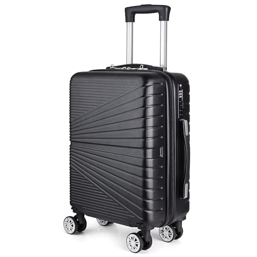 Eco-Lux Essentials Hardside Hand Luggage Carry On Suitcase, ABS Hardshell Cabin Bag with 4 Spinner Wheels, 50 x 32 x 20 cm, Travel Sentry Integrated TSA Approved Lock (Black)